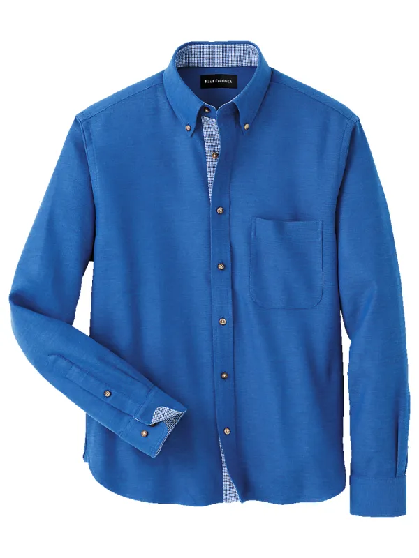 Brushed Twill Solid Casual Shirt With Contrast Trim - Cobalt sold by Paul Fredrick