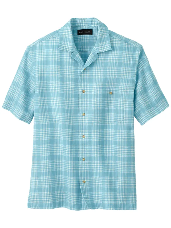 Linen Plaid Casual Shirt - Light Blue sold by Paul Fredrick