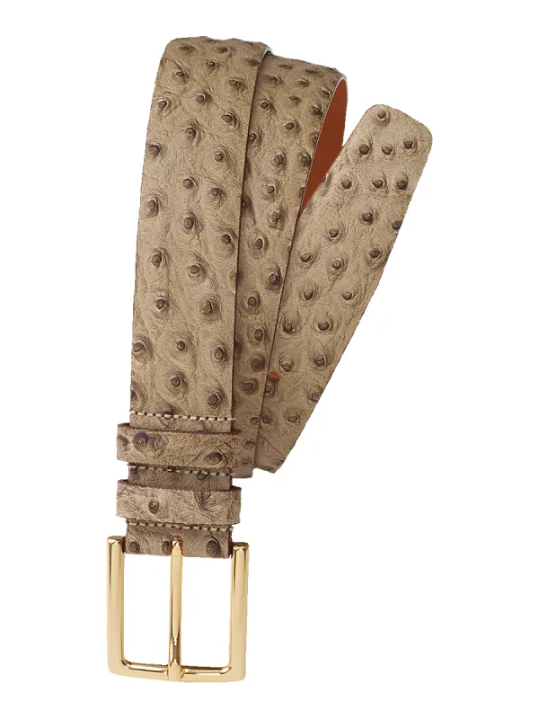 Ostrich Embossed Belt - Beige sold by Paul Fredrick