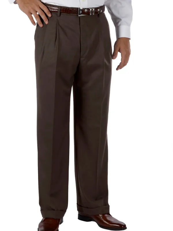 Classic Fit Wool Gabardine Pleated Pants - Chocolate sold by Paul Fredrick