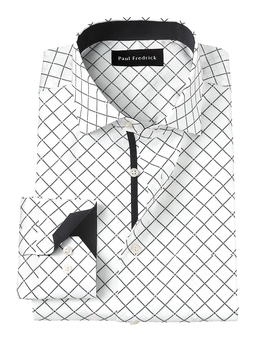 Non-Iron Cotton Diamond Print Dress Shirt With Contrast Trim - White/black sold by Paul Fredrick