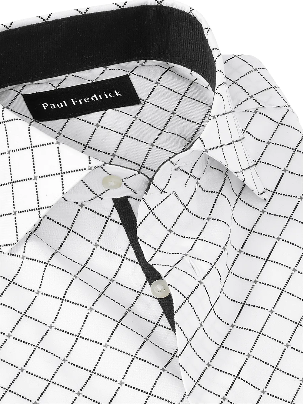 Non-Iron Cotton Diamond Print Dress Shirt With Contrast Trim - White/black sold by Paul Fredrick product image thumbnail 3