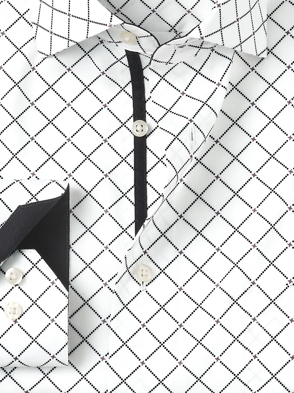 Non-Iron Cotton Diamond Print Dress Shirt With Contrast Trim - White/black sold by Paul Fredrick product image thumbnail 2