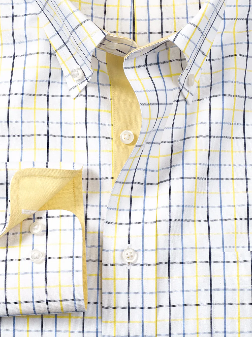 Non-Iron Cotton Tattersall Dress Shirt With Contrast Trim - Blue/yellow sold by Paul Fredrick product image thumbnail 2