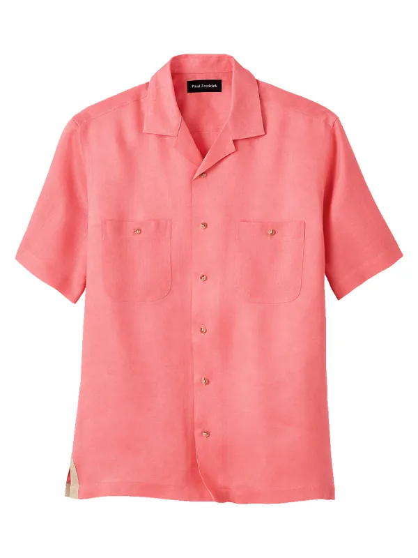 Linen Solid Casual Shirt - Coral sold by Paul Fredrick