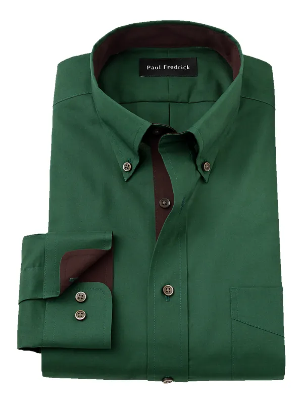 Non-Iron Cotton Solid Dress Shirt With Contrast Trim - Green sold by Paul Fredrick