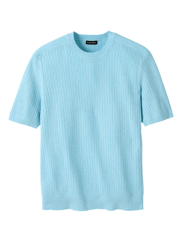 Cotton Cable Crew Neck Sweater - Sky Blue sold by Paul Fredrick