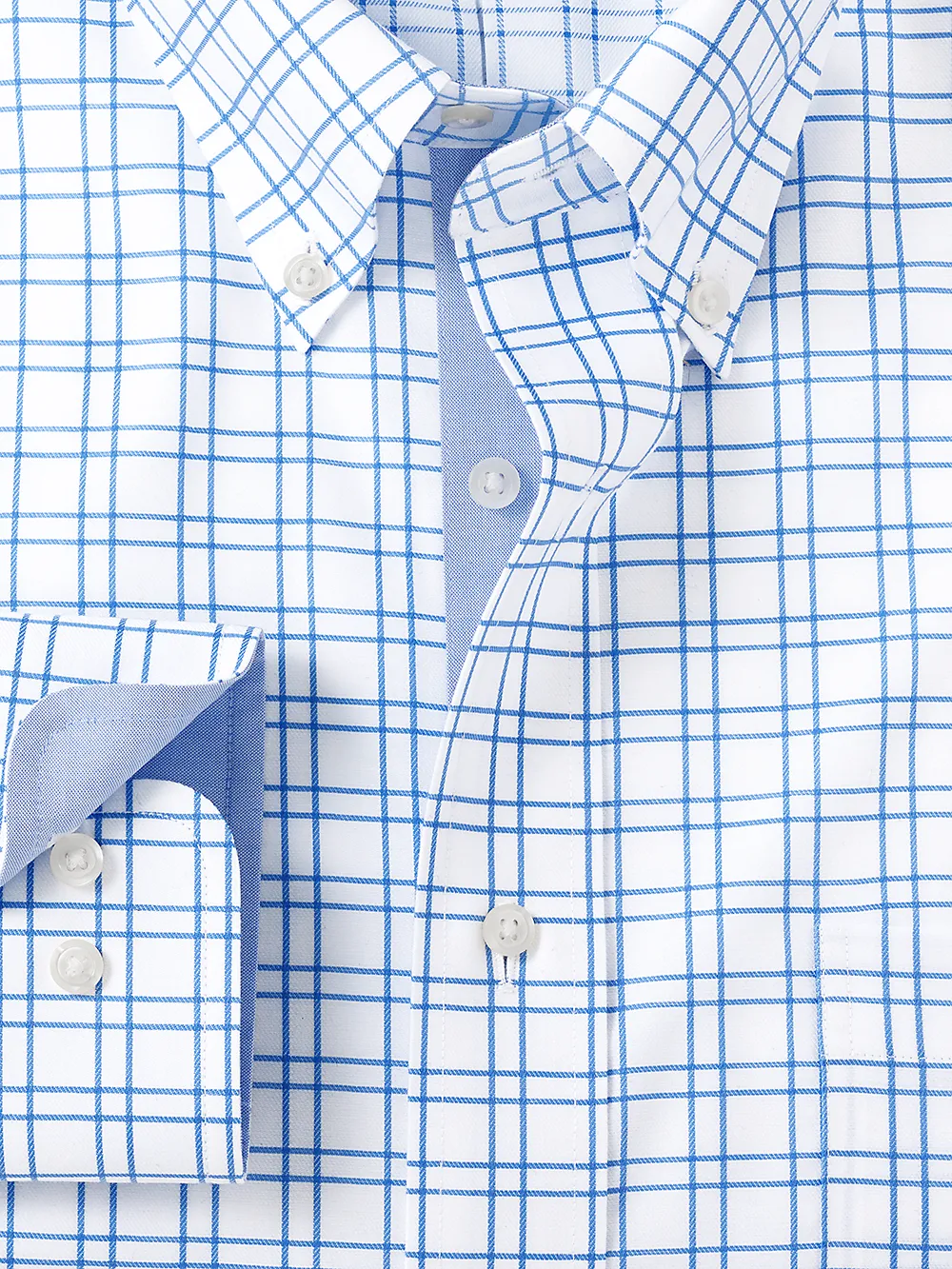 Non-Iron Cotton Check Dress Shirt With Contrast Trim - Blue sold by Paul Fredrick product image thumbnail 2