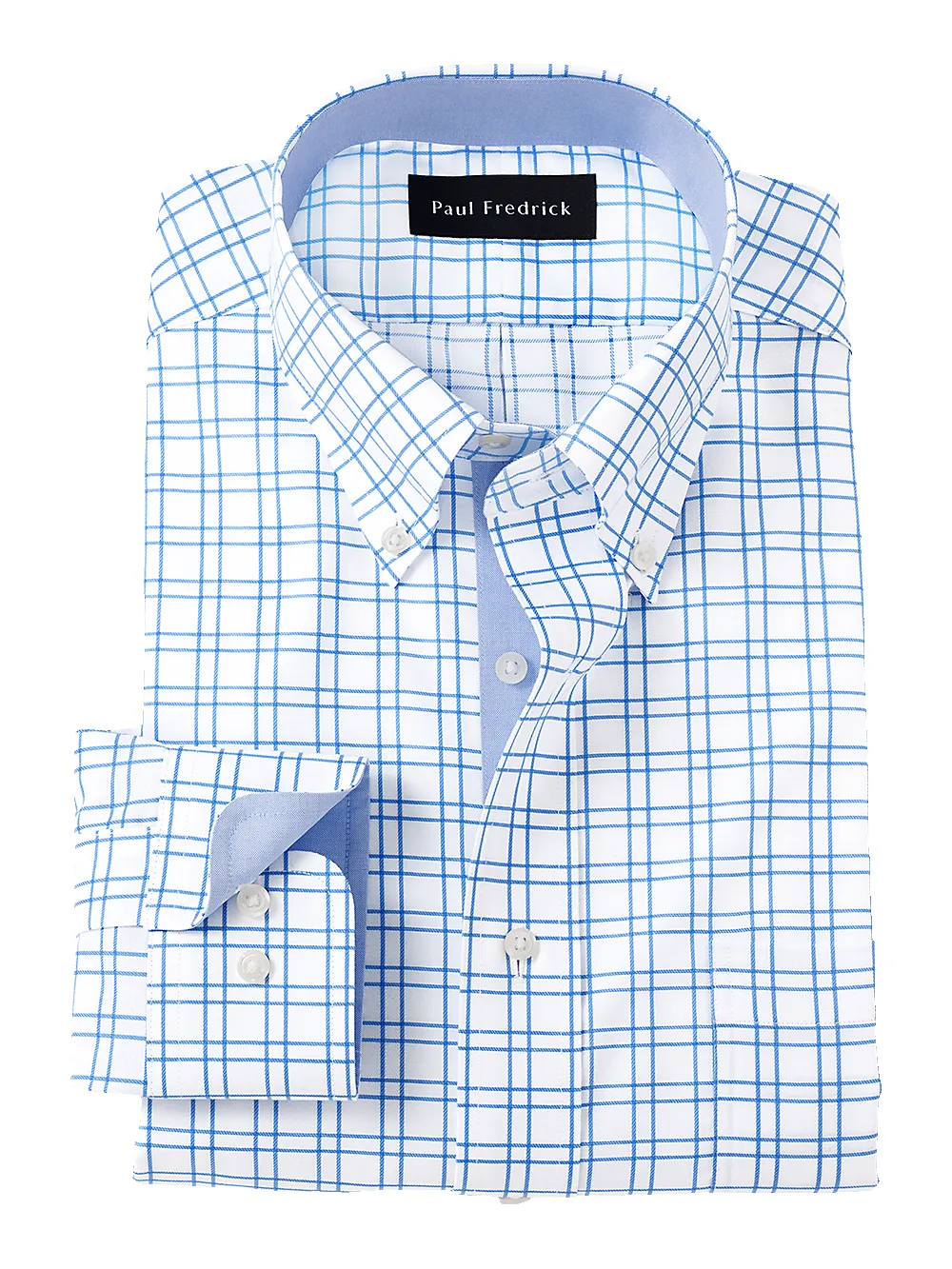 Non-Iron Cotton Check Dress Shirt With Contrast Trim - Blue sold by Paul Fredrick