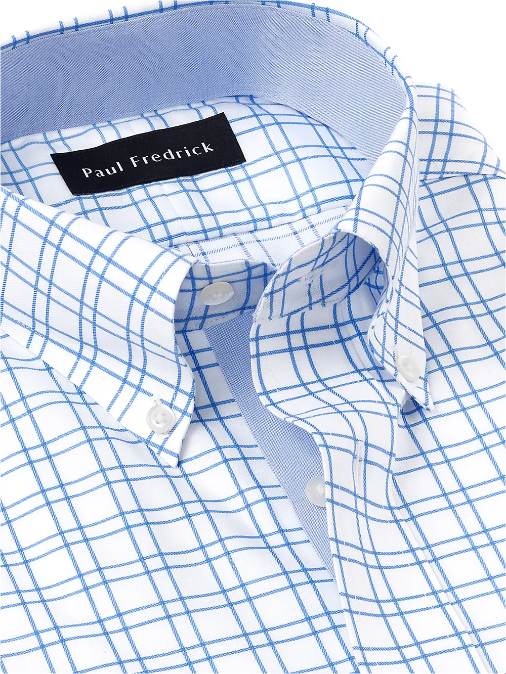 Non-Iron Cotton Check Dress Shirt With Contrast Trim - Blue sold by Paul Fredrick product image thumbnail 3