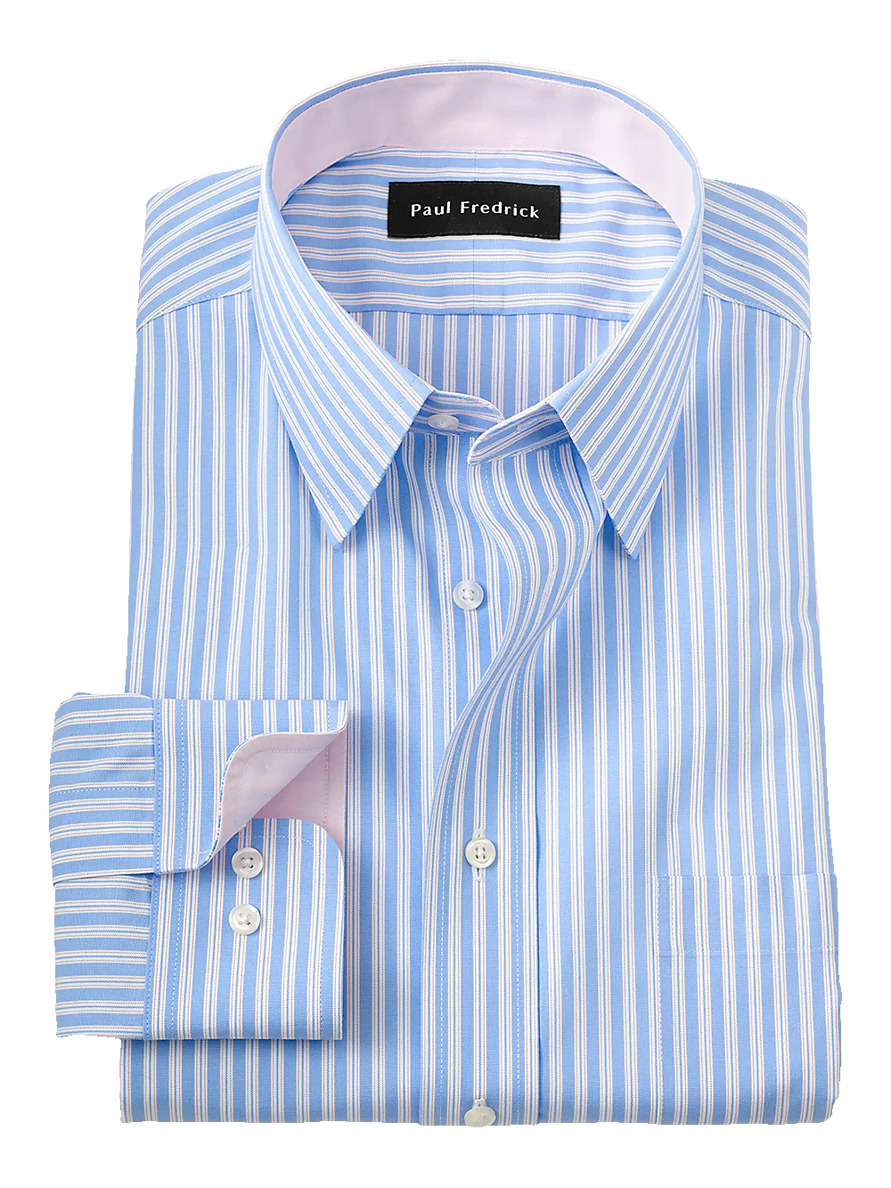 Non-Iron Cotton Stripe Dress Shirt With Contrast Trim - Blue sold by Paul Fredrick