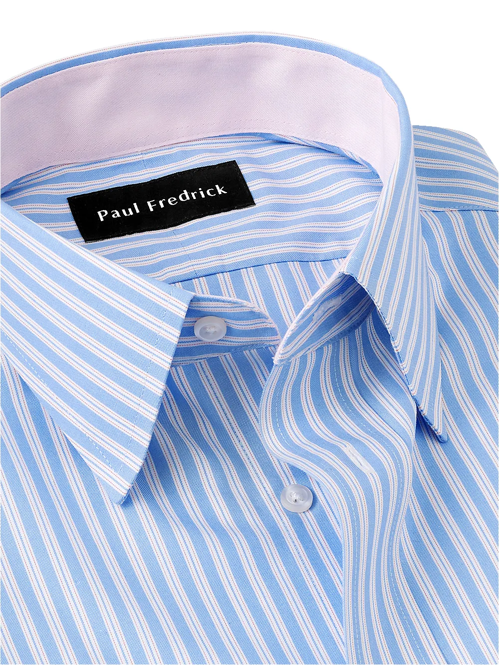 Non-Iron Cotton Stripe Dress Shirt With Contrast Trim - Blue sold by Paul Fredrick product image thumbnail 3