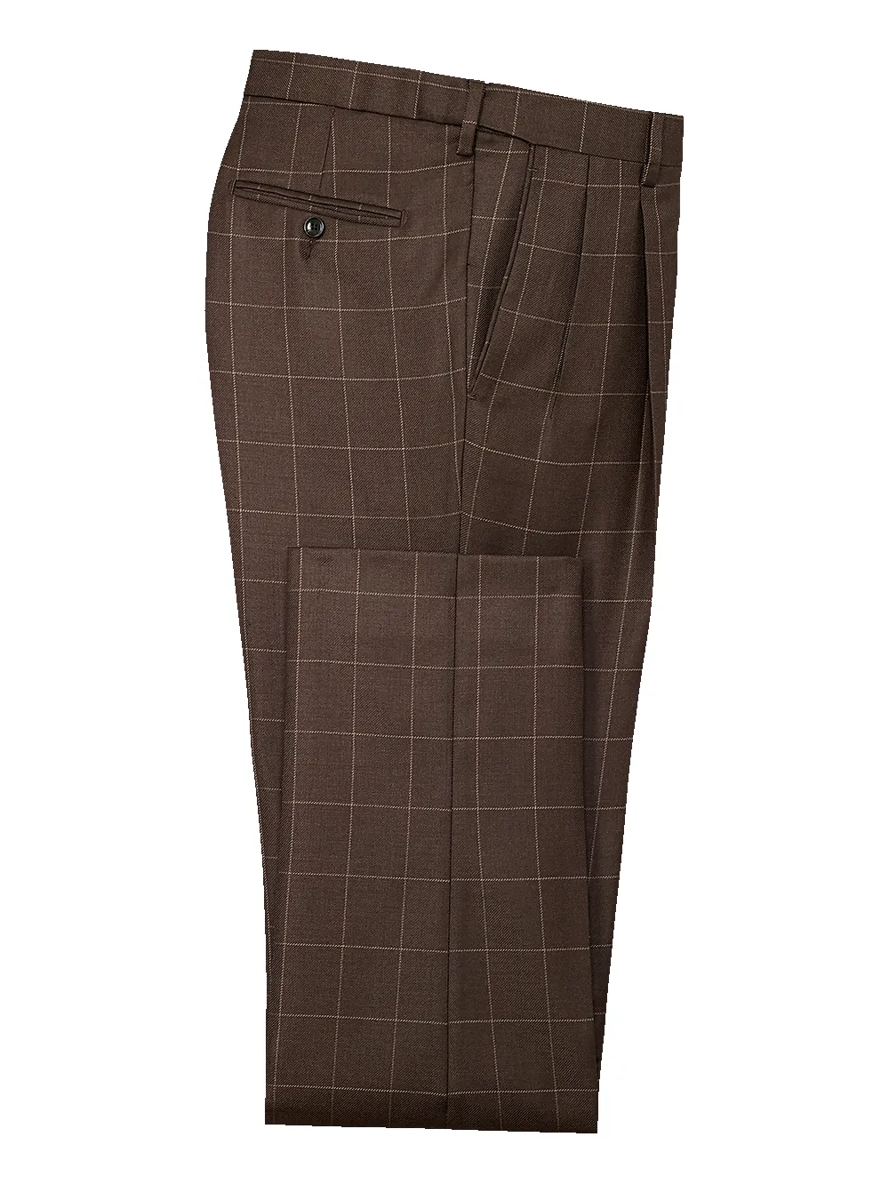 Classic Fit Essential Wool Pleated Suit Pants - Brown Windowpane sold by Paul Fredrick