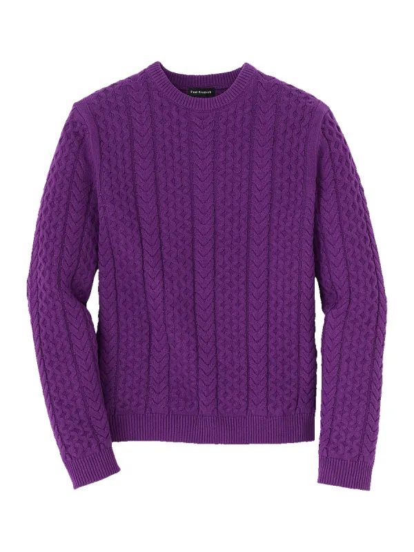 COTTON CABLE CREW NECK SWEATER - Purple made by Paul Fredrick