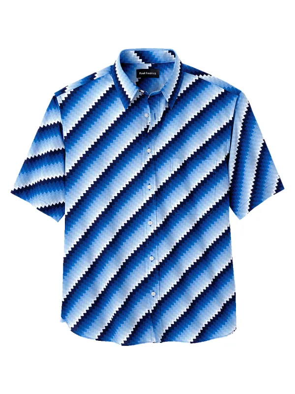 Cotton Diagonal Stripe Print Casual Shirt - Cobalt sold by Paul Fredrick