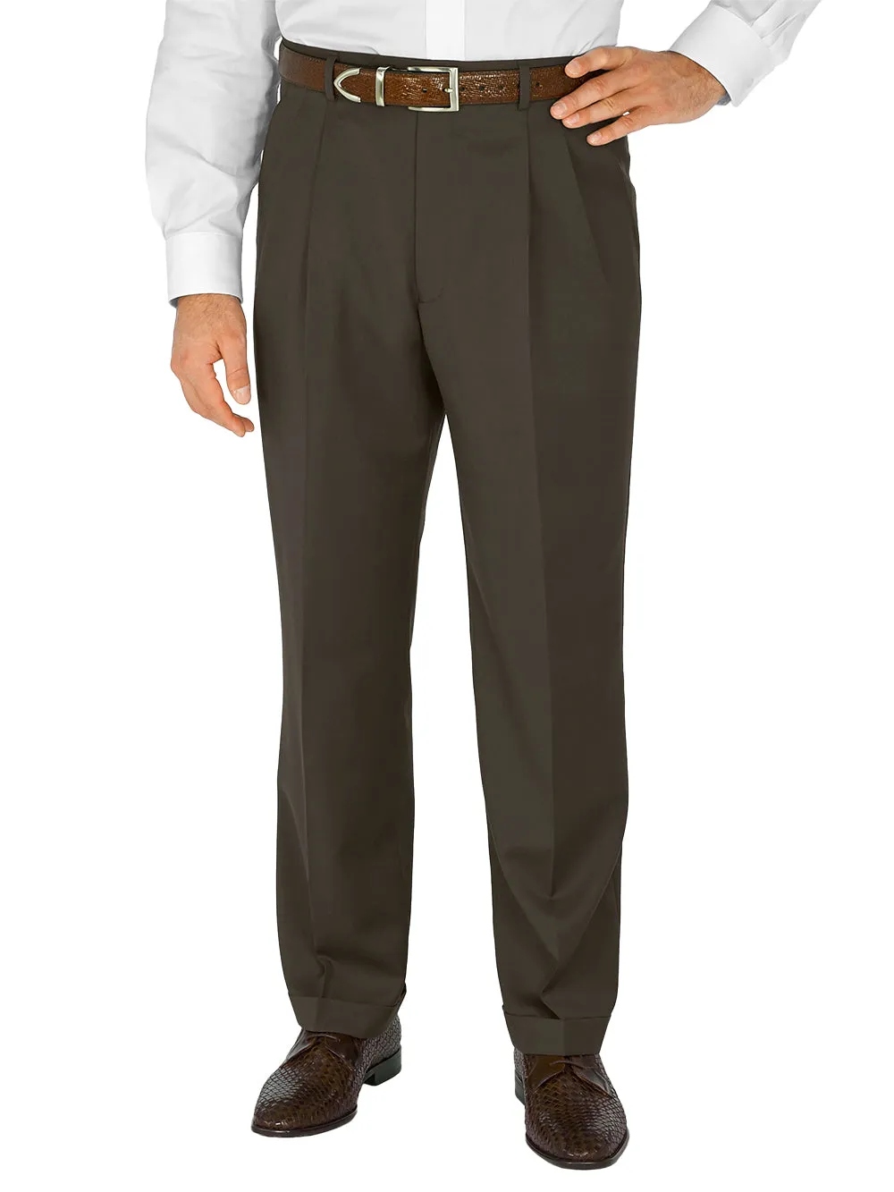 Classic Fit Wool Gabardine Pants - Dark Taupe sold by Paul Fredrick