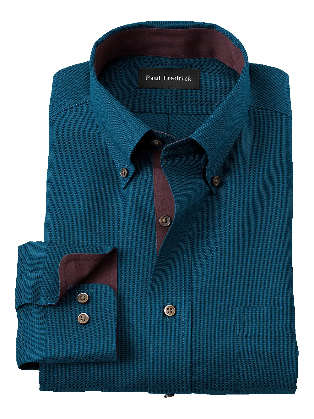 Non-Iron Cotton Solid Dress Shirt With Contrast Trim - Teal sold by Paul Fredrick