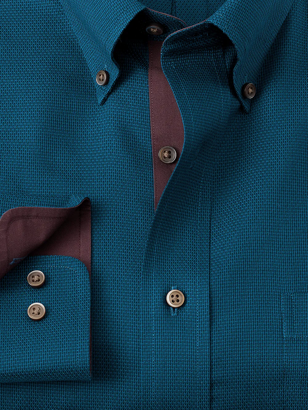 Non-Iron Cotton Solid Dress Shirt With Contrast Trim - Teal sold by Paul Fredrick product image thumbnail 2