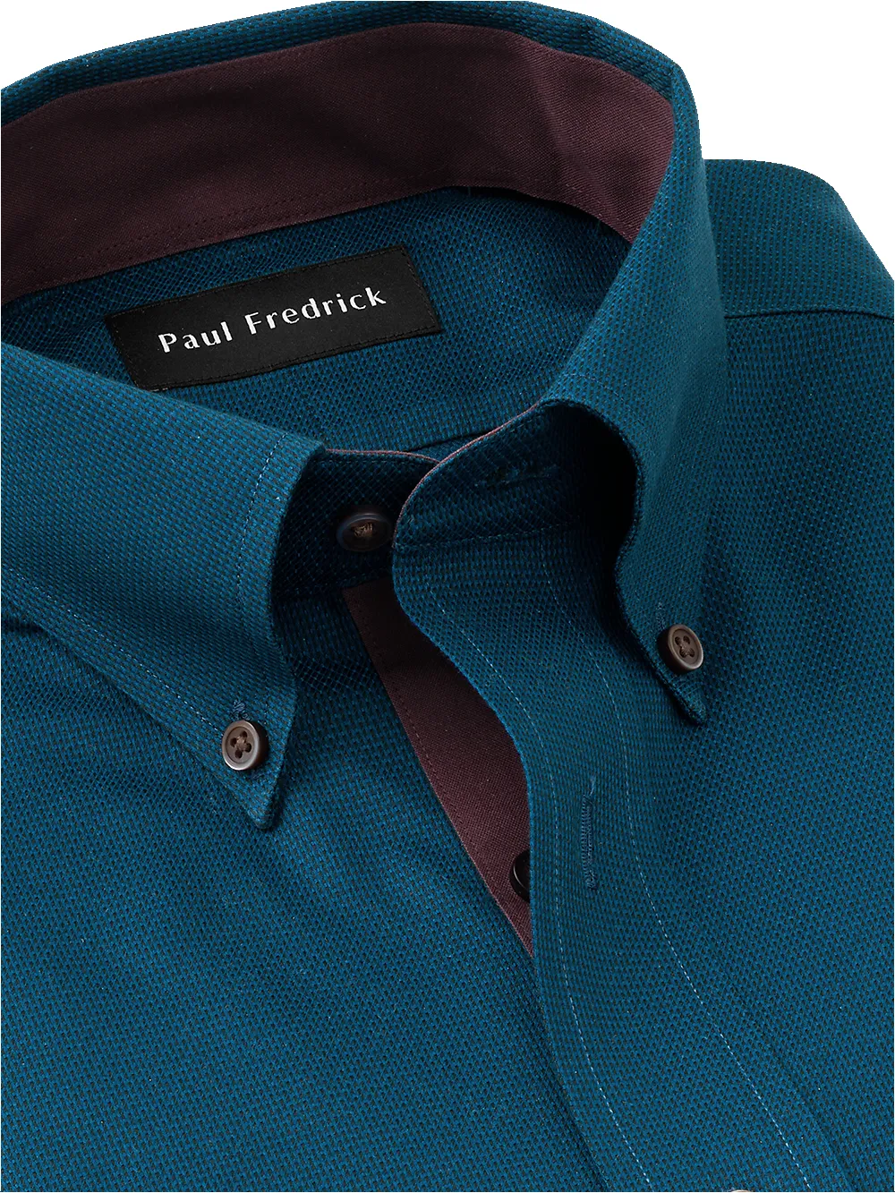 Non-Iron Cotton Solid Dress Shirt With Contrast Trim - Teal sold by Paul Fredrick product image thumbnail 3