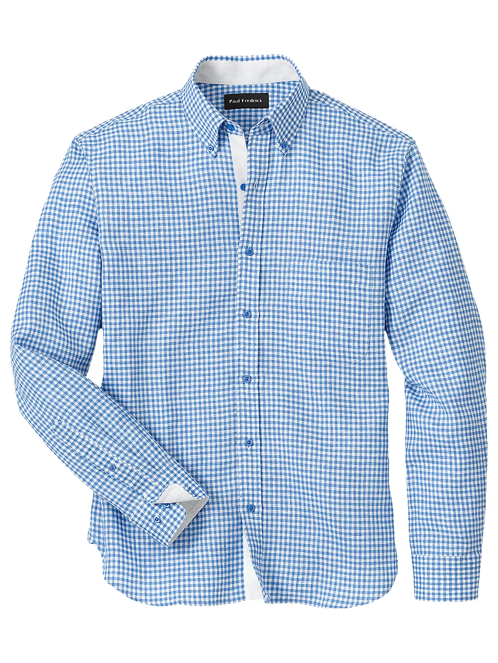 Linen Gingham Check Casual Shirt - Blue sold by Paul Fredrick