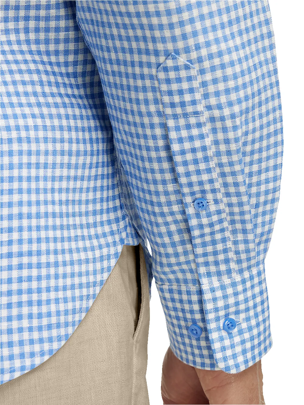 Linen Gingham Check Casual Shirt - Blue sold by Paul Fredrick product image thumbnail 4