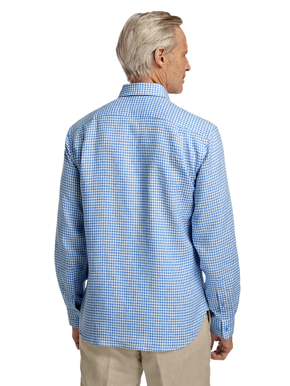 Linen Gingham Check Casual Shirt - Blue sold by Paul Fredrick product image thumbnail 5