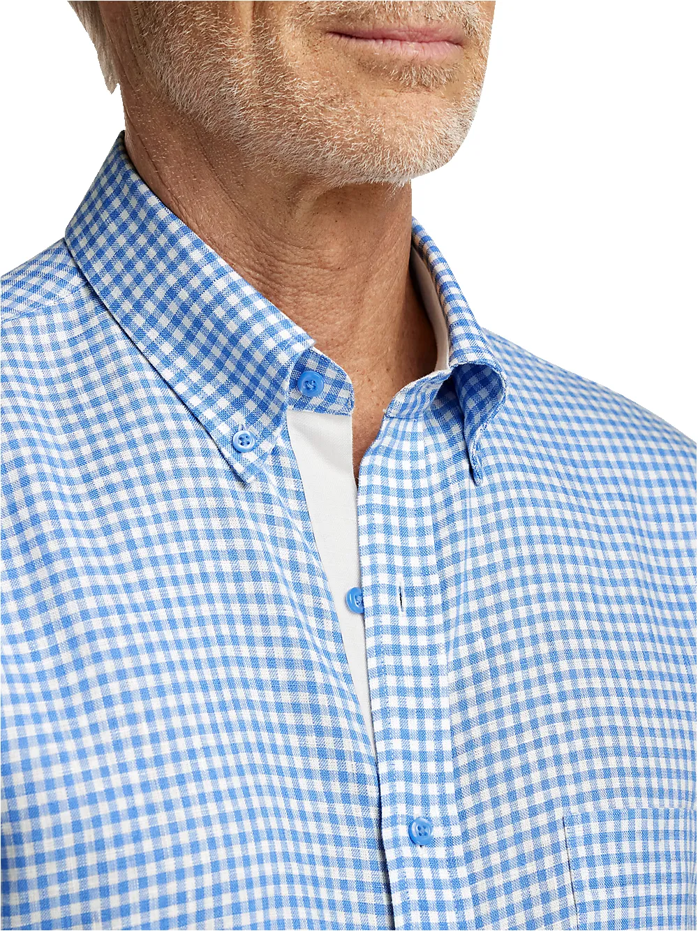 Linen Gingham Check Casual Shirt - Blue sold by Paul Fredrick product image thumbnail 3