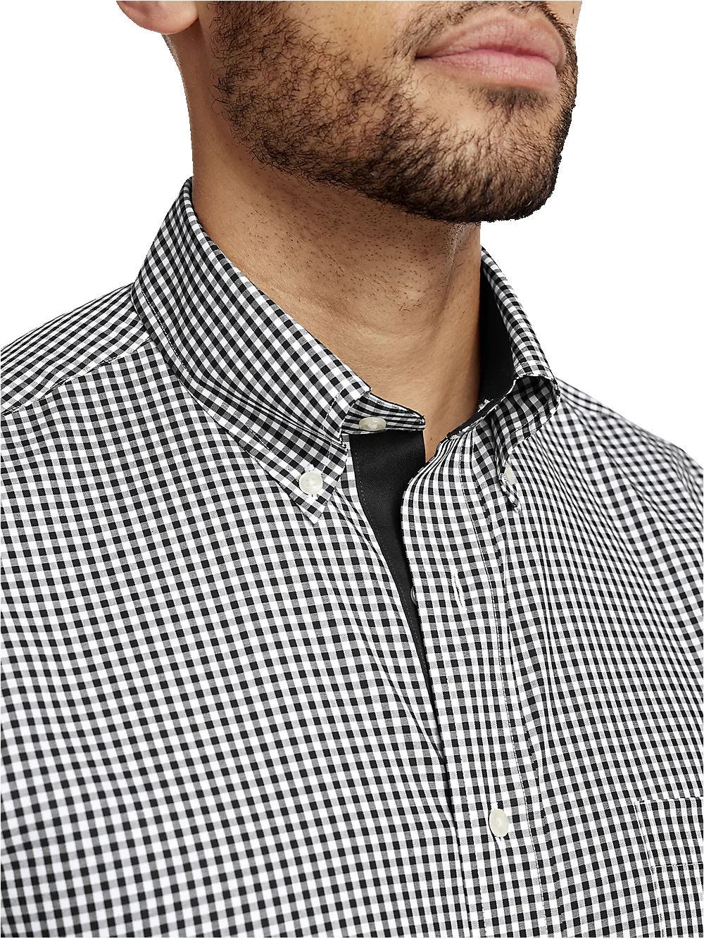 Non-Iron Cotton Check Dress Shirt With Contrast Trim - Black sold by Paul Fredrick product image thumbnail 3
