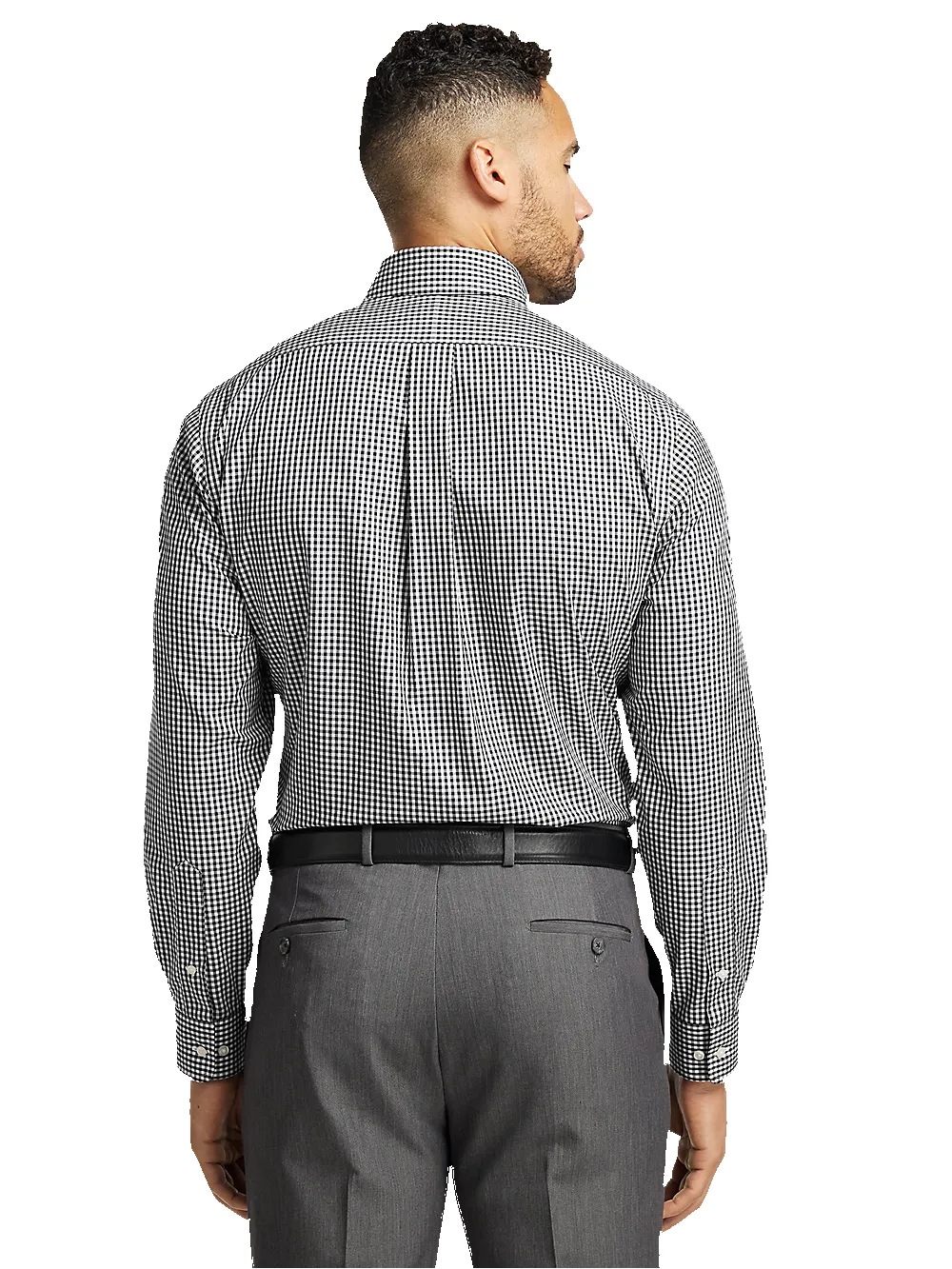 Non-Iron Cotton Check Dress Shirt With Contrast Trim - Black sold by Paul Fredrick product image thumbnail 5