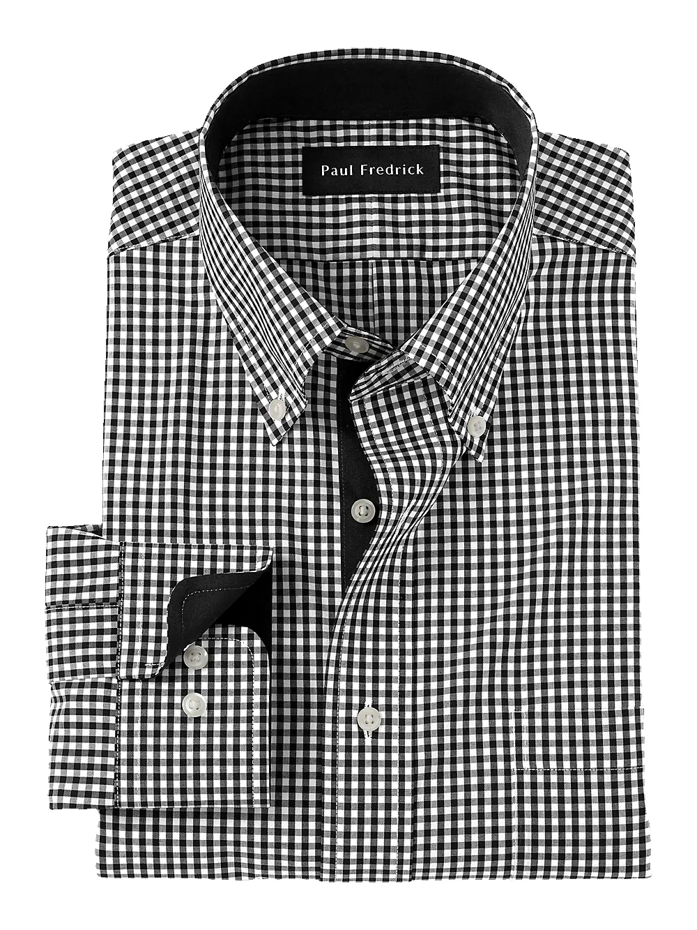 Non-Iron Cotton Check Dress Shirt With Contrast Trim - Black sold by Paul Fredrick