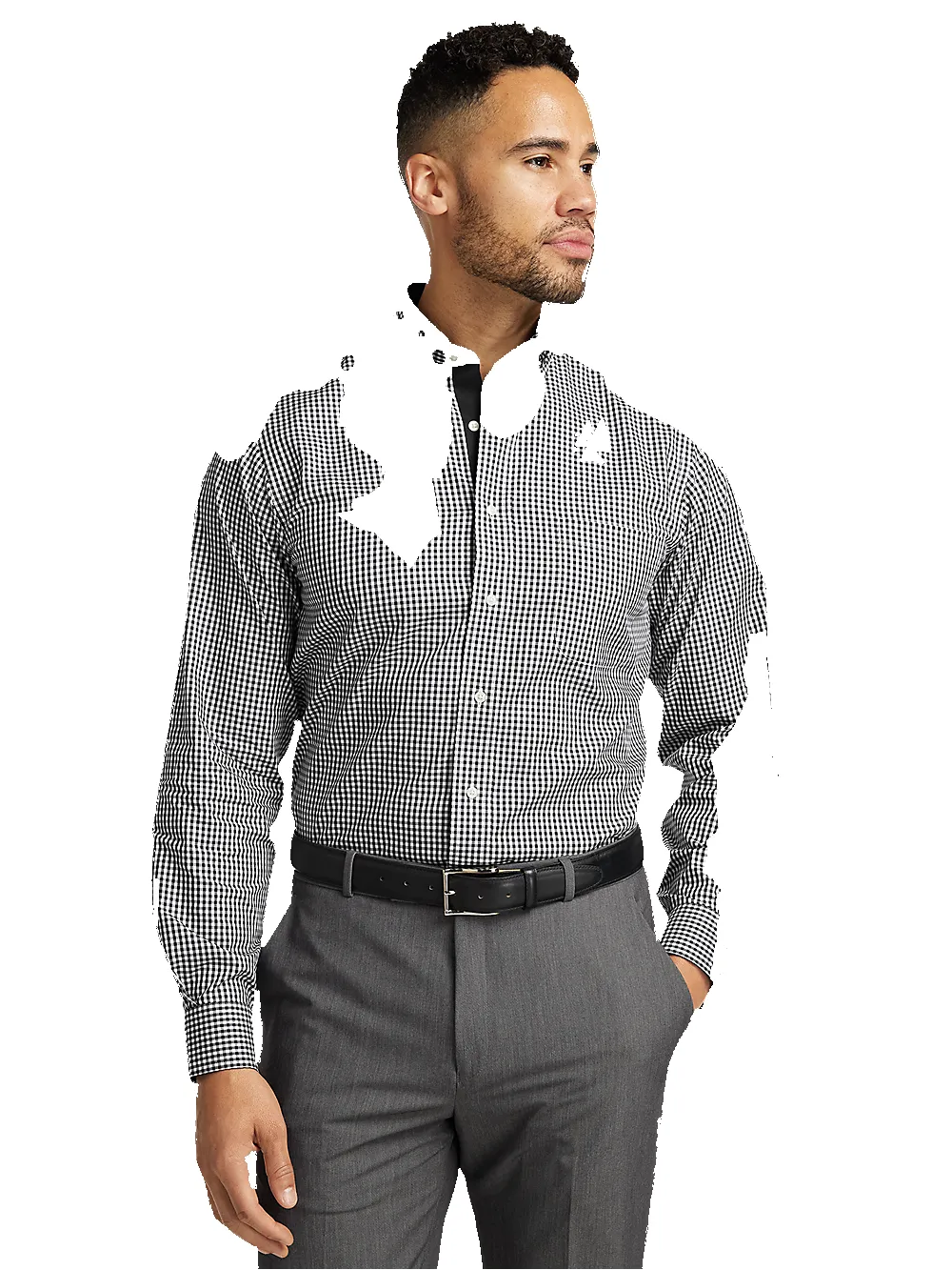 Non-Iron Cotton Check Dress Shirt With Contrast Trim - Black sold by Paul Fredrick product image thumbnail 2