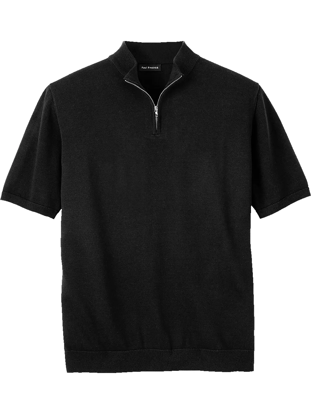 Cotton Quarter Zip Mock Neck Sweater - Black sold by Paul Fredrick