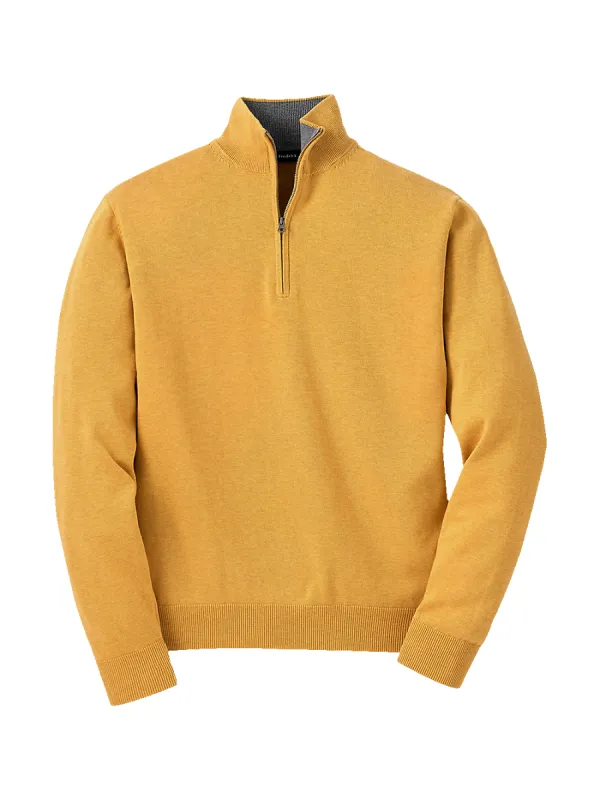 Supima Cotton Zip Mock Neck Sweater - Mustard sold by Paul Fredrick