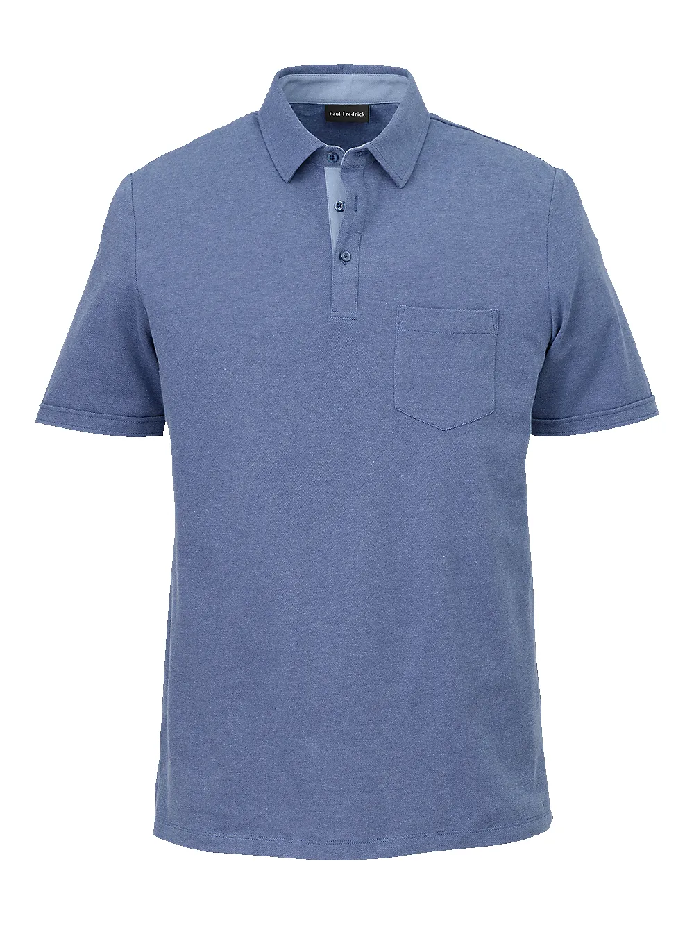 Cotton Blend Three Button Polo - Blue sold by Paul Fredrick