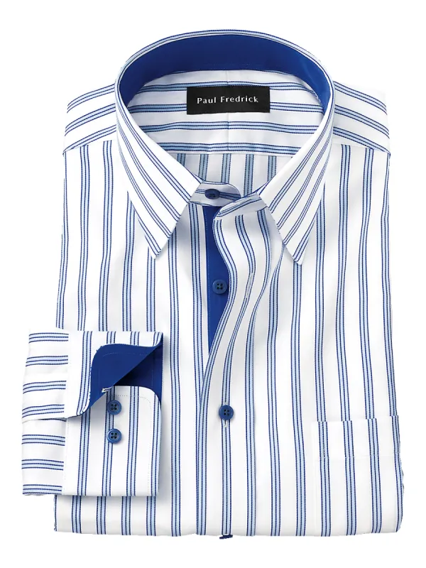 Non-Iron Cotton Stripe Dress Shirt With Contrast Trim - Light Blue sold by Paul Fredrick