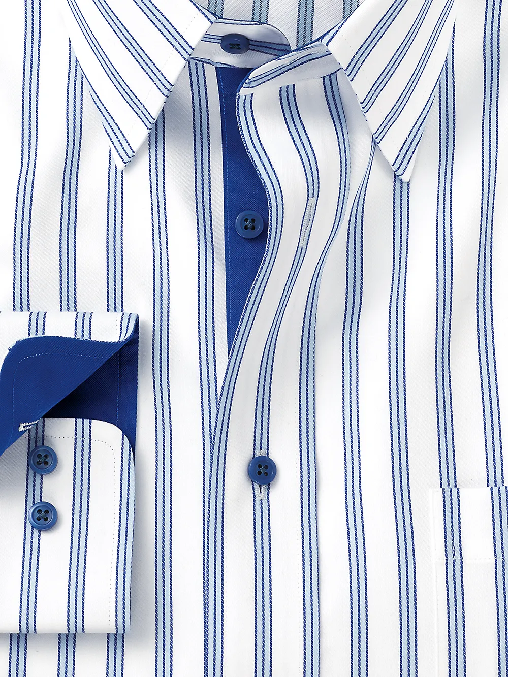 Non-Iron Cotton Stripe Dress Shirt With Contrast Trim - Light Blue sold by Paul Fredrick product image thumbnail 2