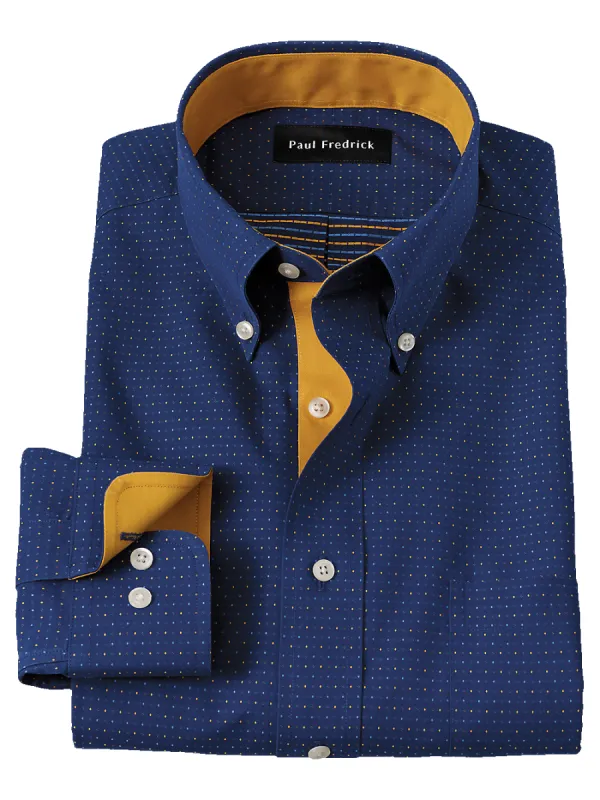 Non-Iron Cotton Dot Dress Shirt With Contrast Trim - Navy/gold sold by Paul Fredrick