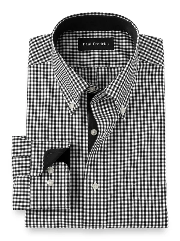 Non-Iron Cotton Check Dress Shirt With Contrast Trim - Black sold by Paul Fredrick