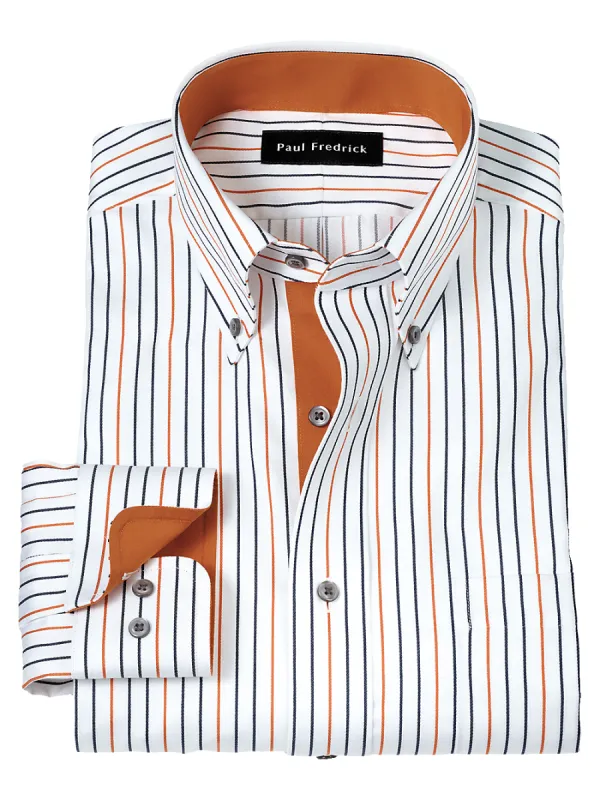 Non-Iron Cotton Stripe Dress Shirt With Contrast Trim - White/rust sold by Paul Fredrick