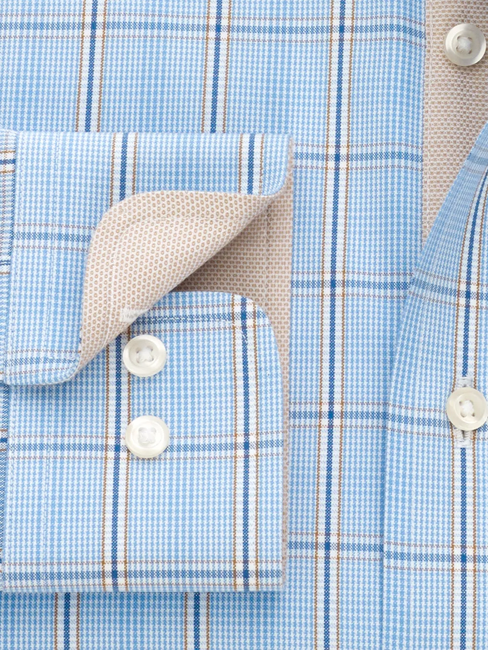 Non-Iron Cotton Pinpoint Glen Plaid Dress Shirt With Contrast Trim - Blue/orange sold by Paul Fredrick product image thumbnail 4