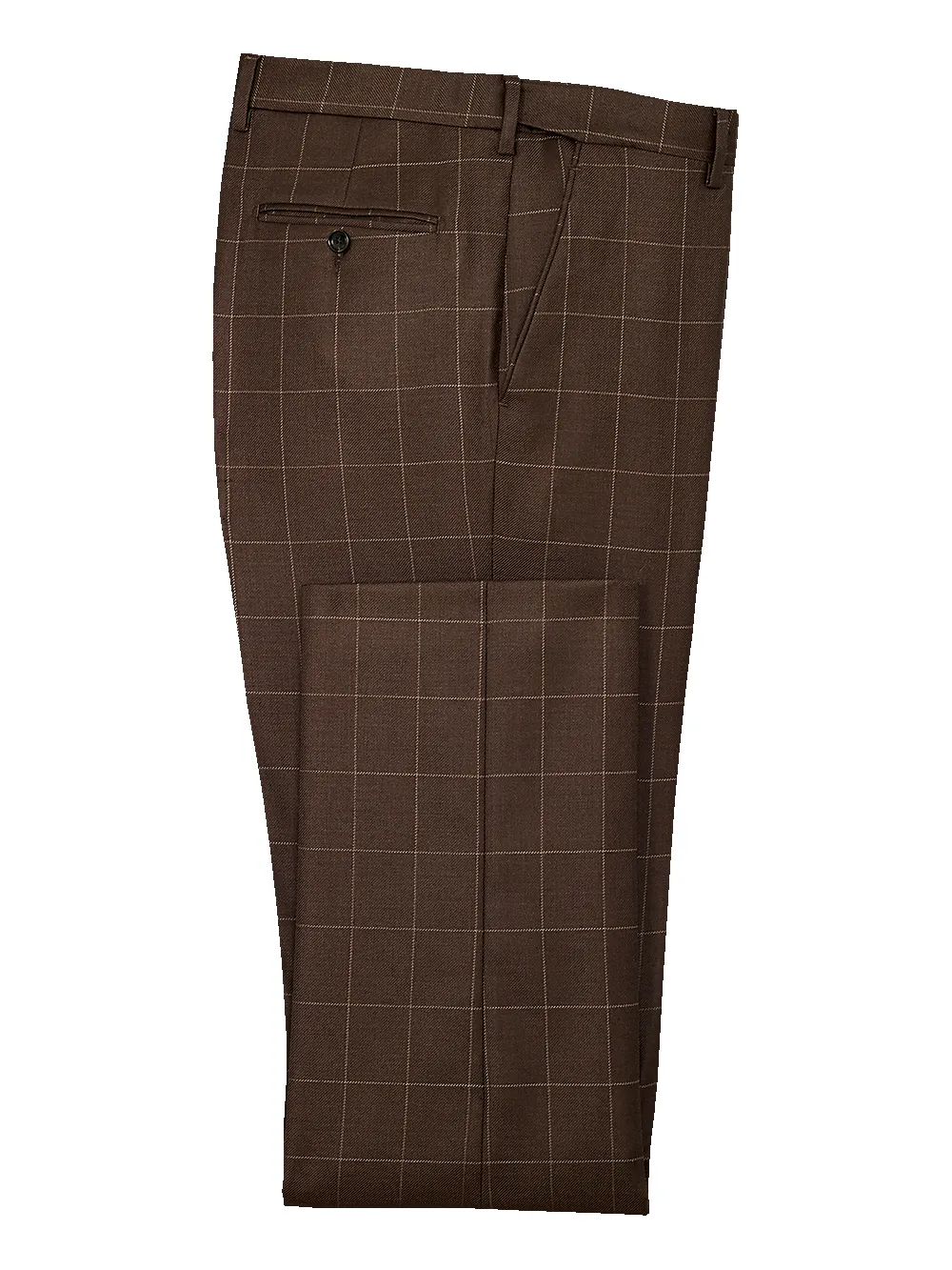 Classic Fit Essential Wool Flat Front Suit Pants - Brown Windowpane sold by Paul Fredrick