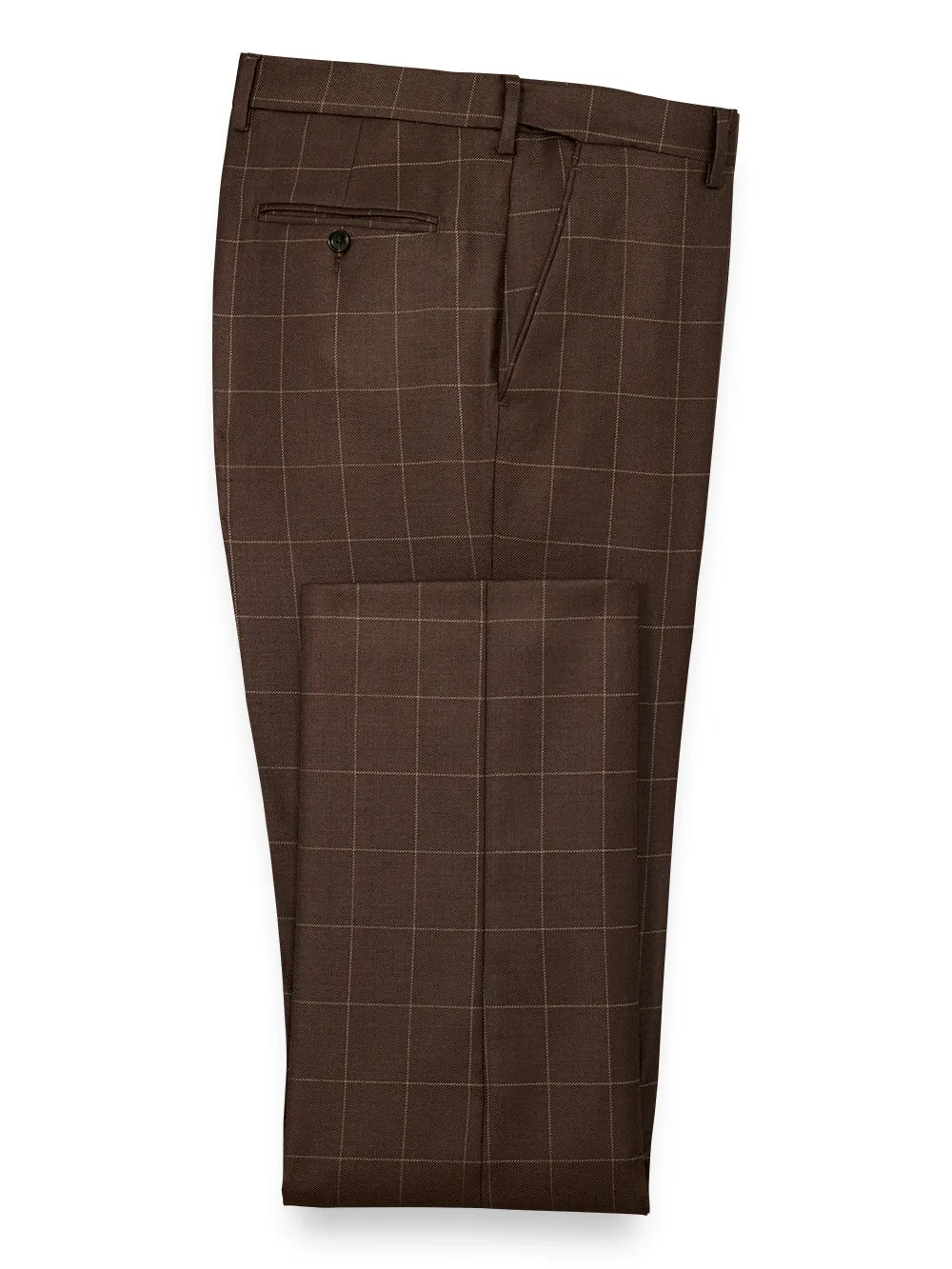 Classic Fit Essential Wool Suit Pants - Brown Windowpane sold by Paul Fredrick