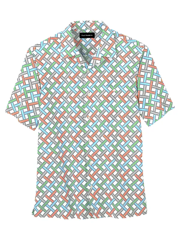 Cotton Basketweave Print Casual Shirt - White Multi sold by Paul Fredrick