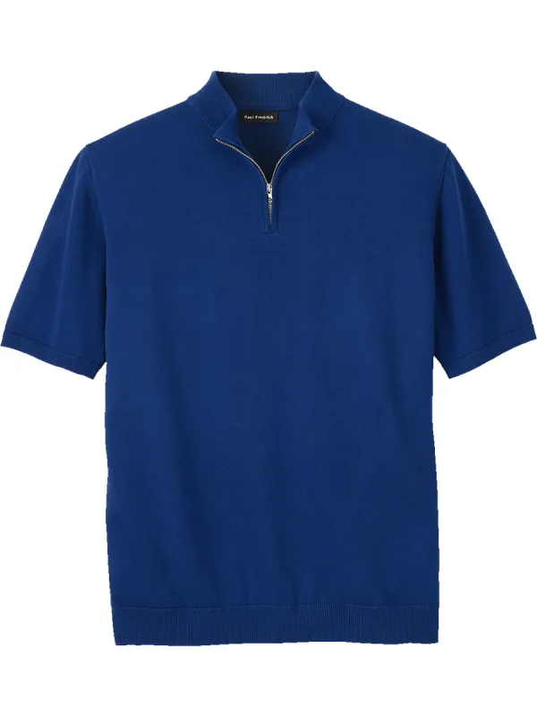 Cotton Quarter Zip Mock Neck Sweater - Navy sold by Paul Fredrick
