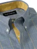 Pure Cotton Pinpoint Solid Color Straight Collar Dress Shirt - Blue Stripe sold by Paul Fredrick
