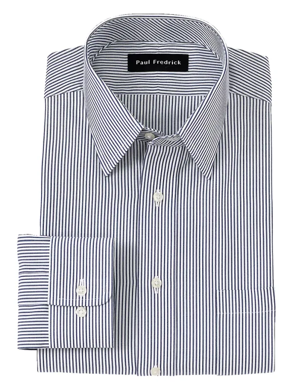 Pure Cotton Pinpoint Solid Color Straight Collar Dress Shirt - Blue Stripe sold by Paul Fredrick