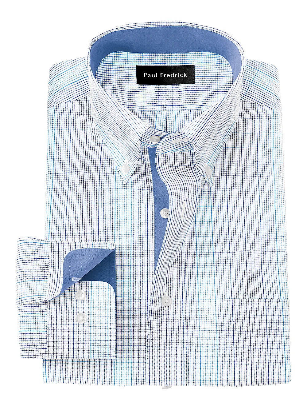 Non-Iron Cotton Check Dress Shirt With Contrast Trim - Cobalt sold by Paul Fredrick