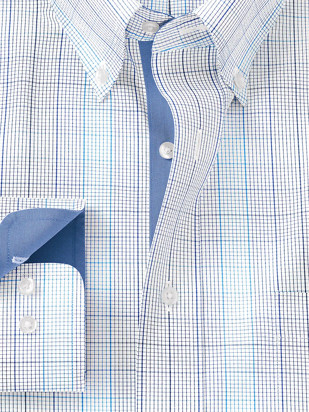 Non-Iron Cotton Check Dress Shirt With Contrast Trim - Cobalt sold by Paul Fredrick product image thumbnail 2
