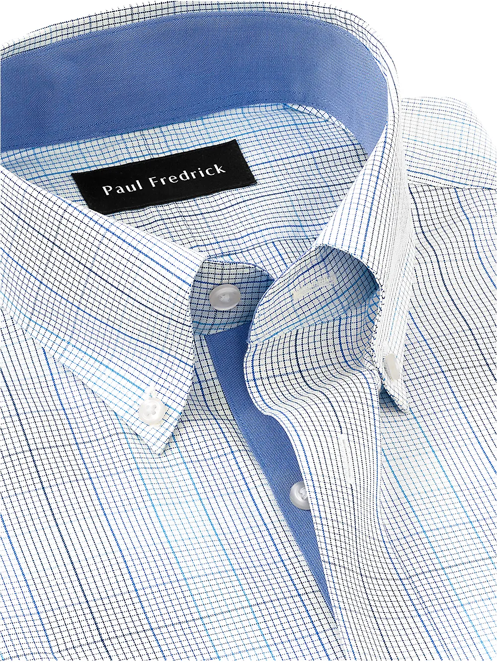 Non-Iron Cotton Check Dress Shirt With Contrast Trim - Cobalt sold by Paul Fredrick product image thumbnail 3
