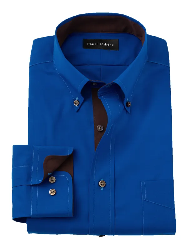 Non-Iron Cotton Solid Dress Shirt With Contrast Trim - Cobalt sold by Paul Fredrick